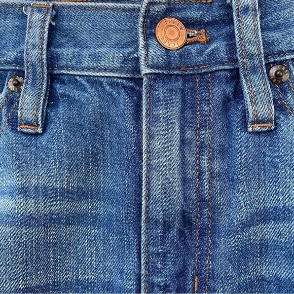 J. Crew Medium Wash Denim Skirt Frayed Hem Stretch Pocket - Sz XS / 0 - Picture 5 of 14